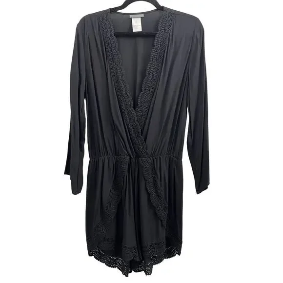 La Blanca La Costa Lace Swim Coverup V Neck Romper, Black M - Picture 3 of 7